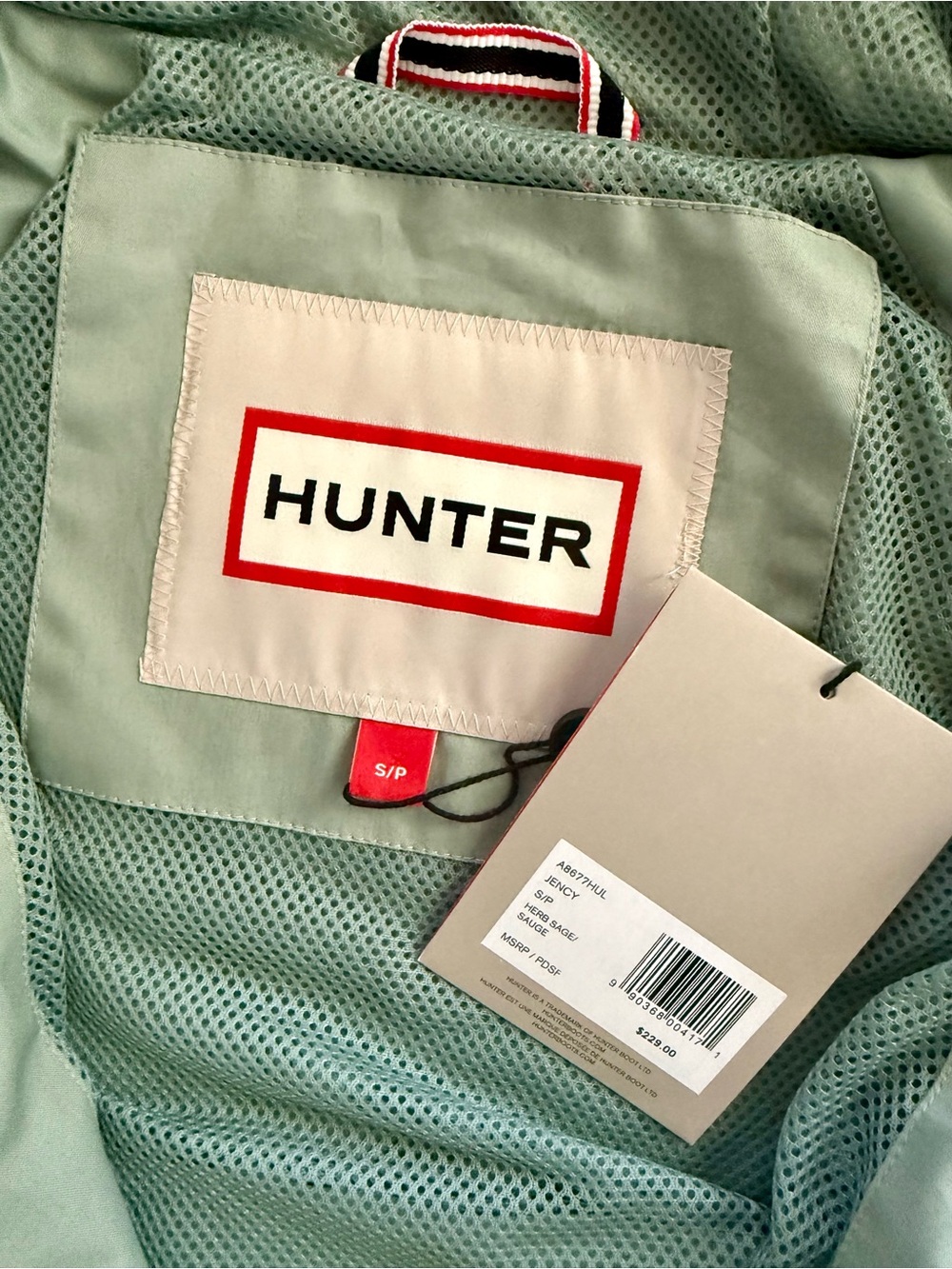 Hunter Jency Rain Jacket Herb Sage Size Small NWT